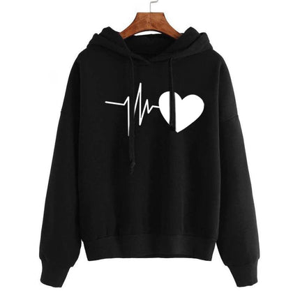 Heart-Print Streetwear Hoodie Black Hoodie