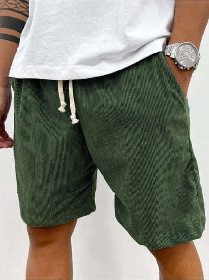 Men’s Corduroy Drawstring Shorts Green Men Shorts