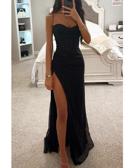 Sexy Split Suspender Dress Black Dresses