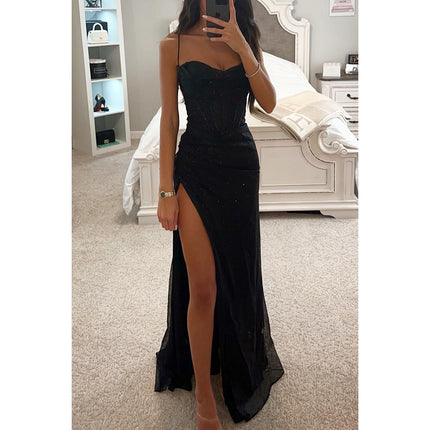 Sexy Split Suspender Dress Black Dresses