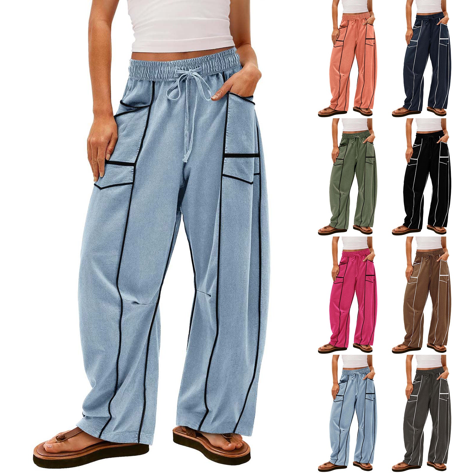 Y2K Striped Wide Leg Pants Women’s Drawstring Trousers Women Pants