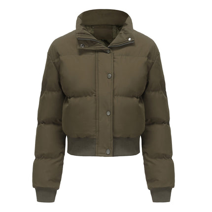 Elegant Warm Cotton Padded Short Coat Army green Short Coat