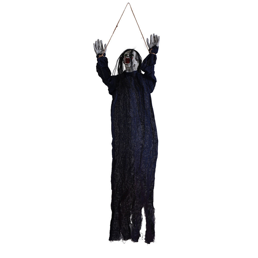 Hanging Ghost Prop for Haunted Houses Black Hair Blue Clothing Holiday Decoration
