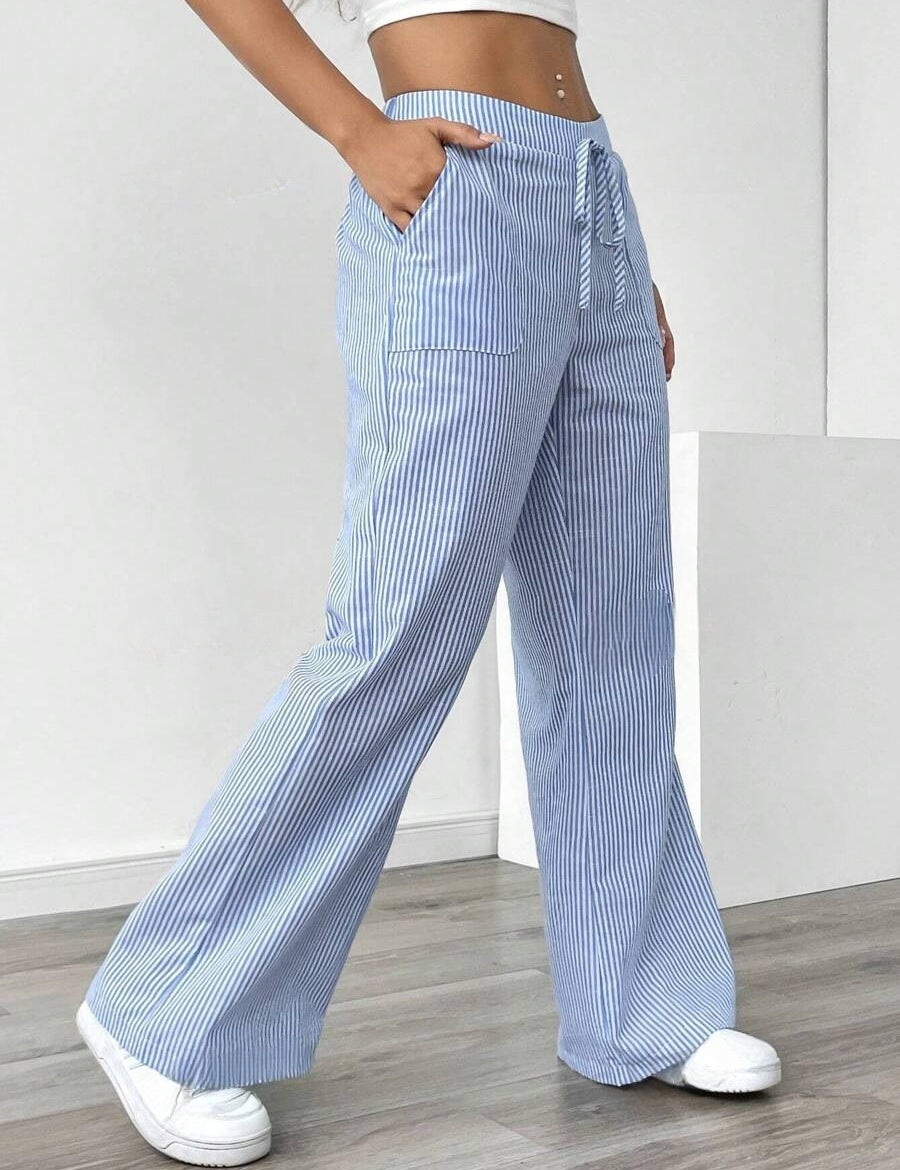 Women’s Striped Wide‑Leg Trousers Sky Blue Trousers