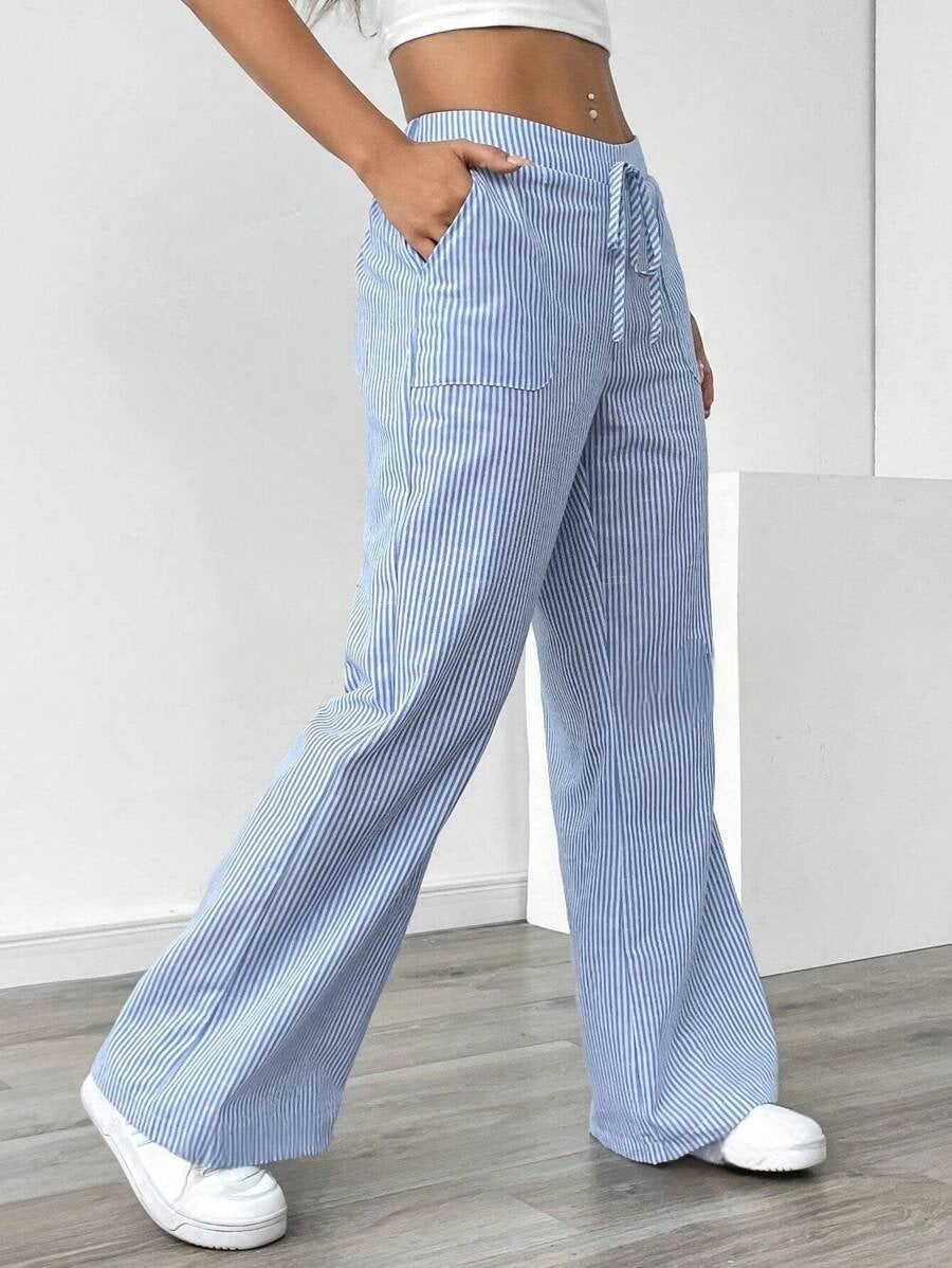 Women’s Striped Wide‑Leg Trousers Sky Blue Trousers