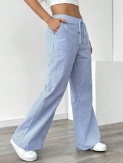 Women’s Striped Wide‑Leg Trousers Sky Blue Trousers