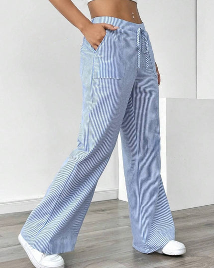 Women’s Striped Wide‑Leg Trousers Sky Blue Trousers