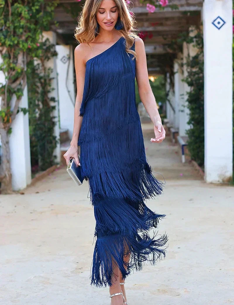 Ember | Elegant half shoulder dress Blue Dresses