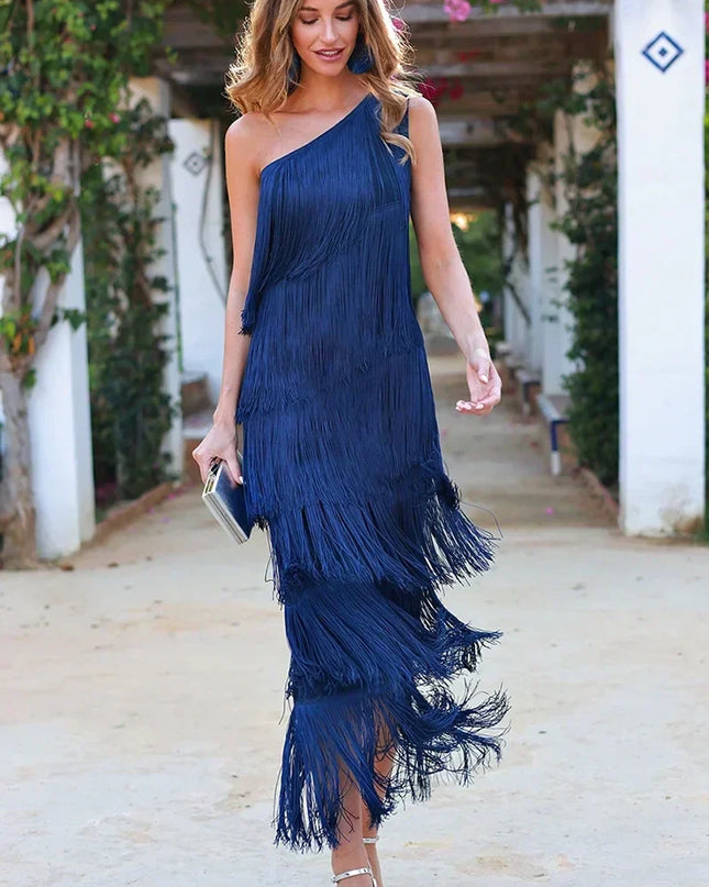 Ember | Elegant half shoulder dress Blue Dresses