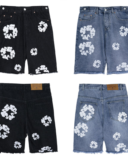 Kapok Men's Embroidered Denim Shorts Men Shorts