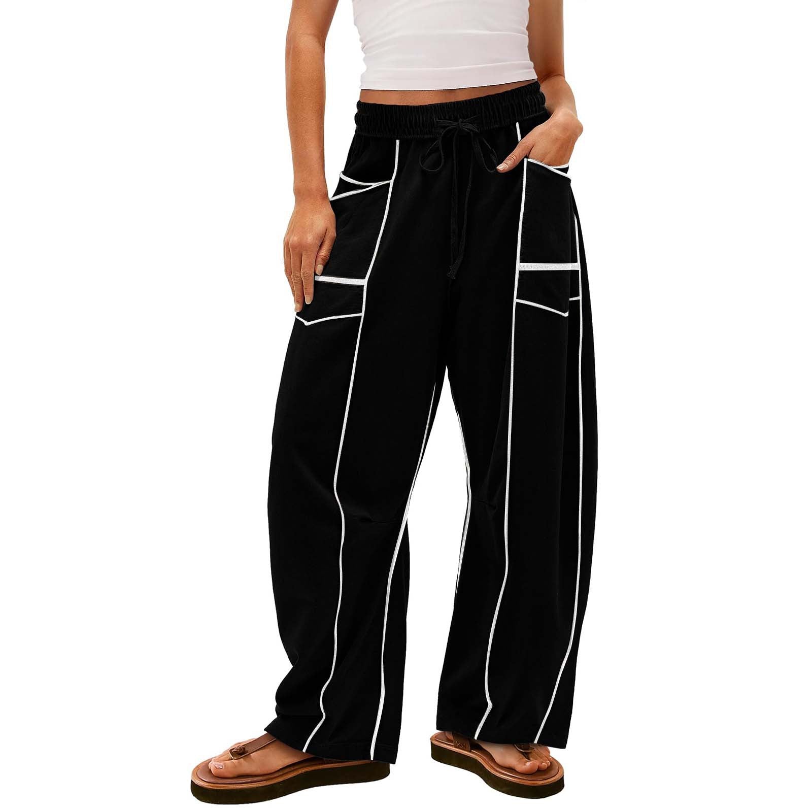 Y2K Striped Wide Leg Pants Women’s Drawstring Trousers Black Women Pants