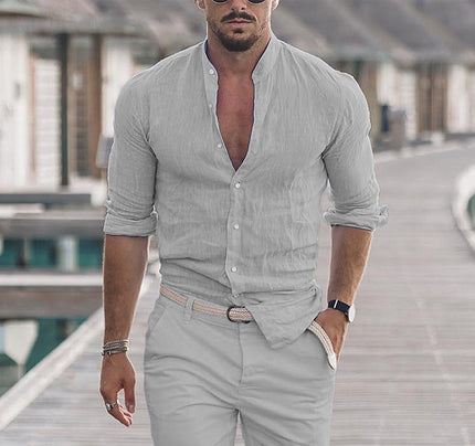 Men's Long Sleeve Solid Color Casual Shirt LTMC Grey Shirts