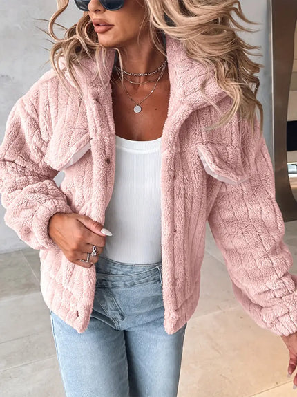 HINA™ - SOLID SINGLE BREASTED FUZZY COAT Pink