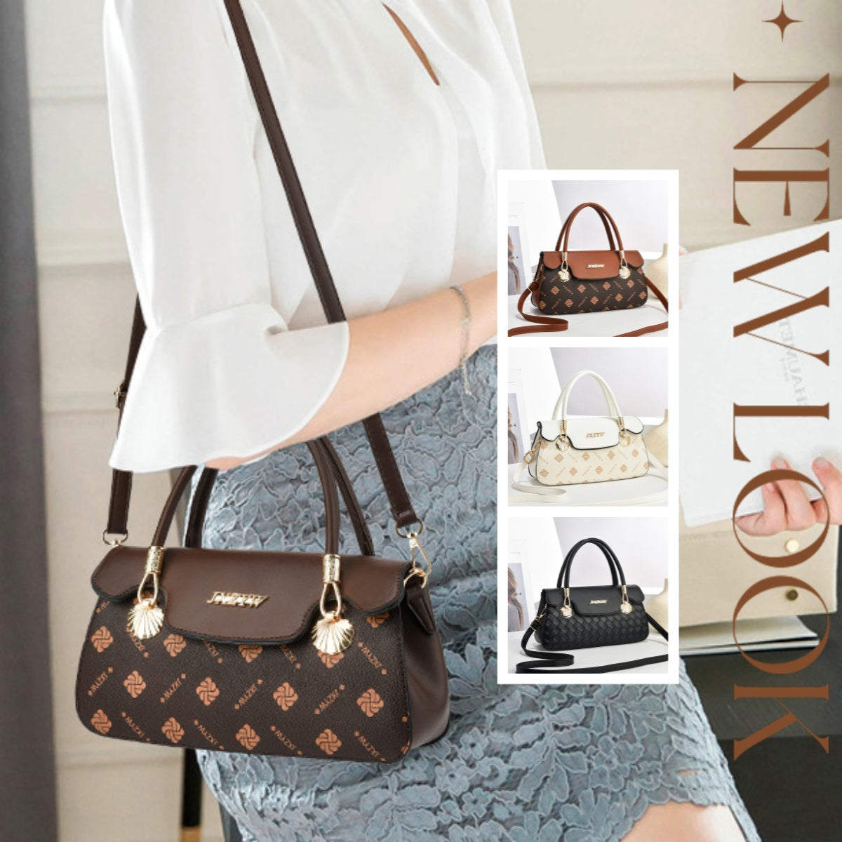 Vintage-Inspired Letter Print Women's Crossbody Handbag Handbags