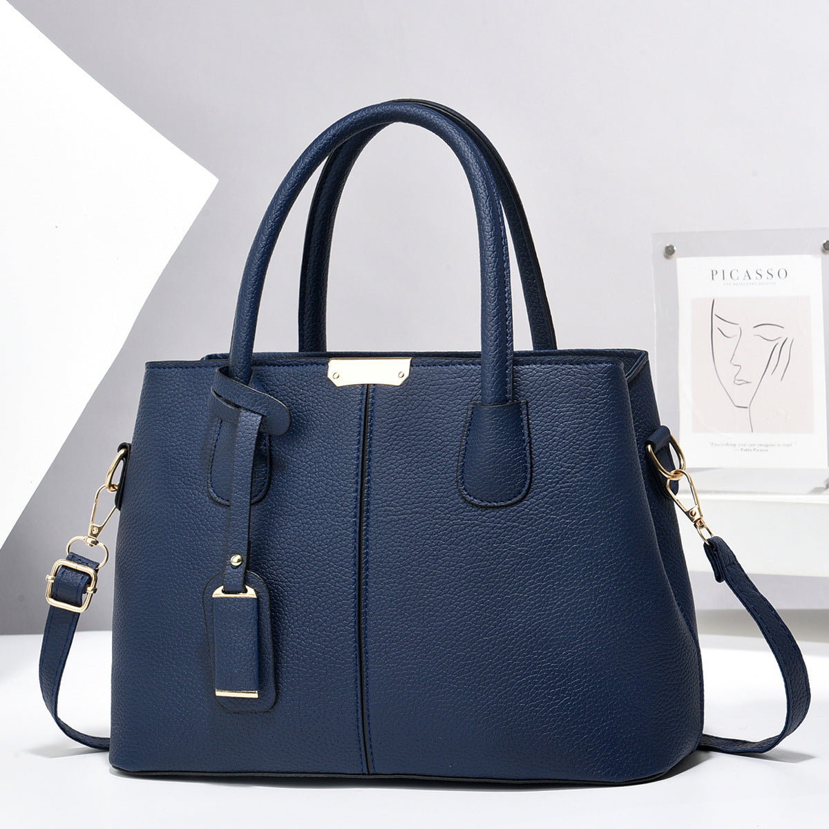 Women’s Large-Capacity PU Leather Tote & Crossbody Bag Blue 30x21x13 Bag