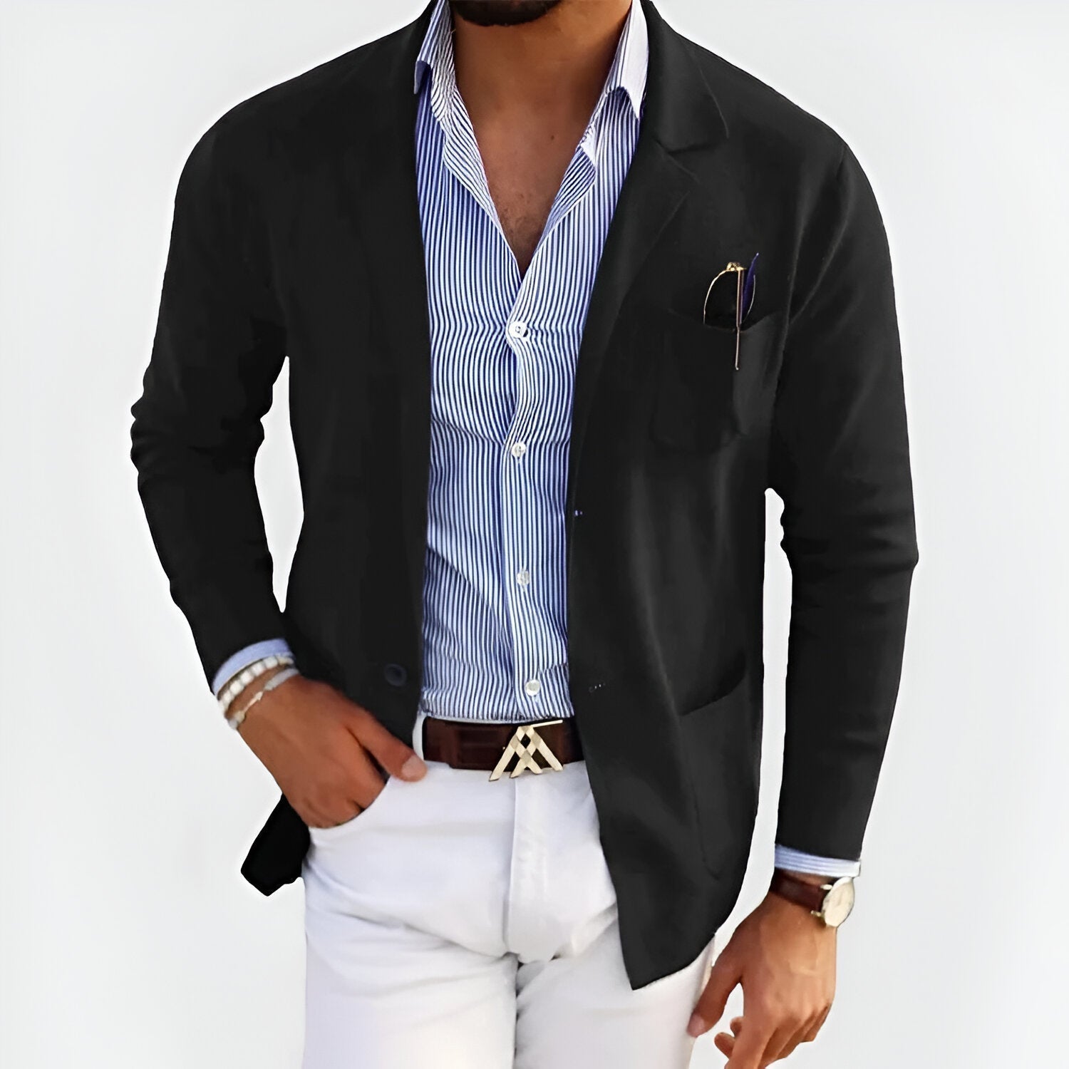 Breathable Summer Knit Blazer Black Blazer