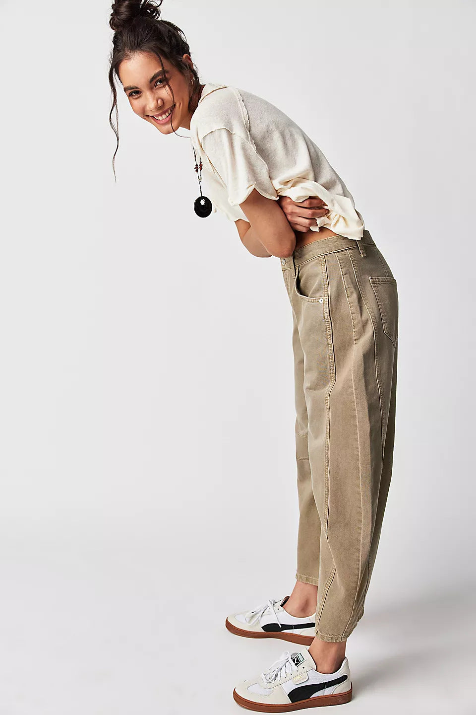 High-Stretch Mid-Rise Barrel Jeans Women Pants