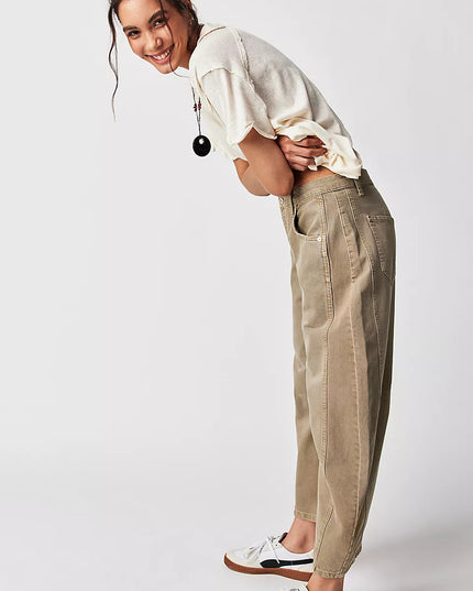 High-Stretch Mid-Rise Barrel Jeans Women Pants