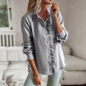 Striped Long Sleeve Ruffle Blouse Women's Tops