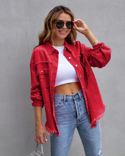 Ripped Overshirt Jacket for Women Red Jackets