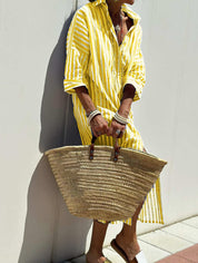 Striped Shirt Dress With Belt Yellow Dresses