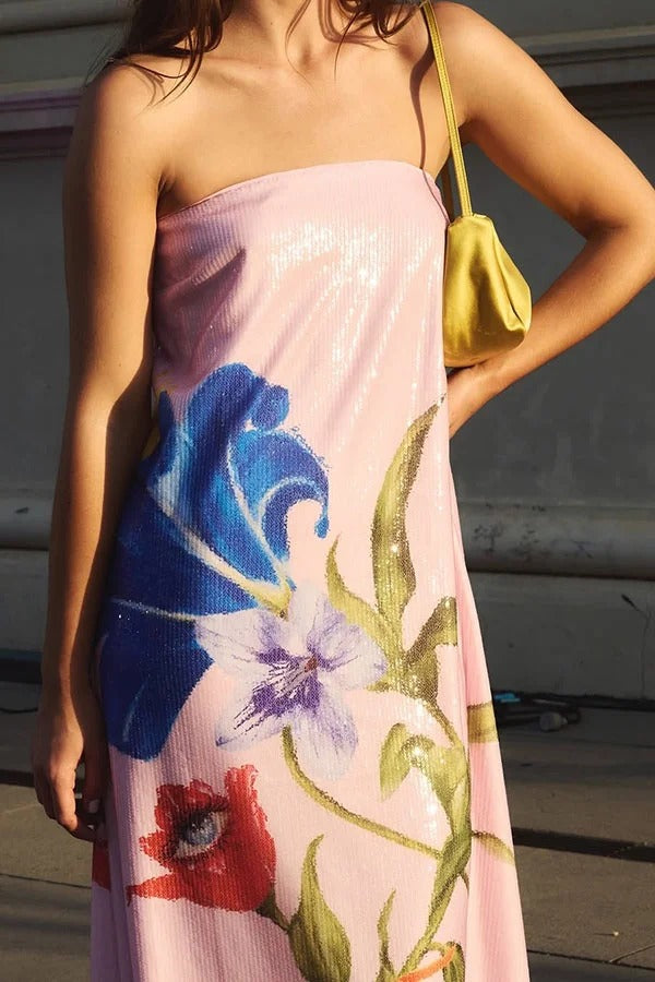 Sequin Floral Off Shoulder A Line Maxi Dress Dresses