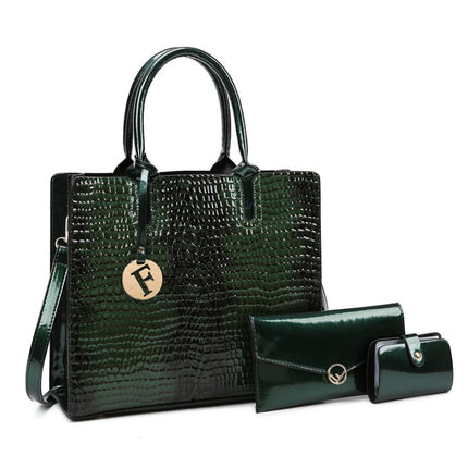 Women’s PU Leather Handheld Crossbody Bag Green threepiece set Crossbody Bag