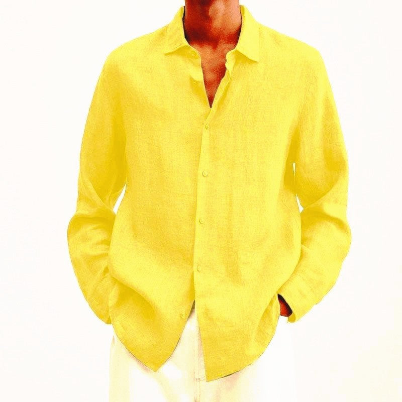 Men's Elegant Linen Shirt Yellow Shirts