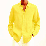Men's Elegant Linen Shirt Yellow Shirts