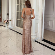 Elegant Sequin V-Neck Spaghetti Strap Maxi Dress Dresses