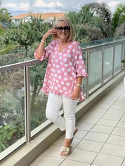 Noor | Casual Chic Printed Vintage Top Candy Pink Women Tops