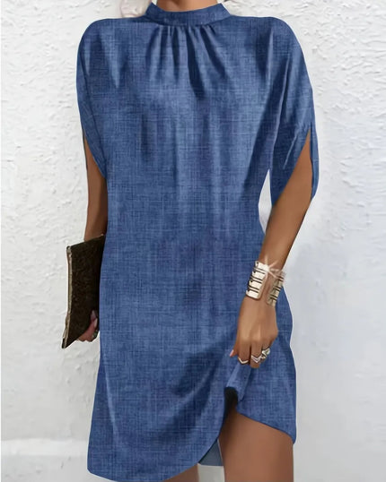 Kerstin™ Round Neck Batwing Sleeve Dress Blue jeans Dress