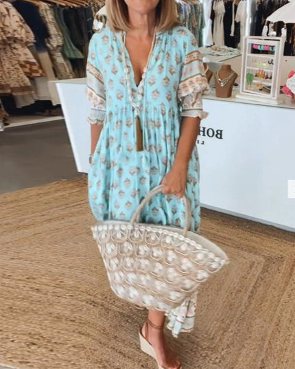 Bohemian Lantern Sleeve Ruffle Maxi Dress Dresses