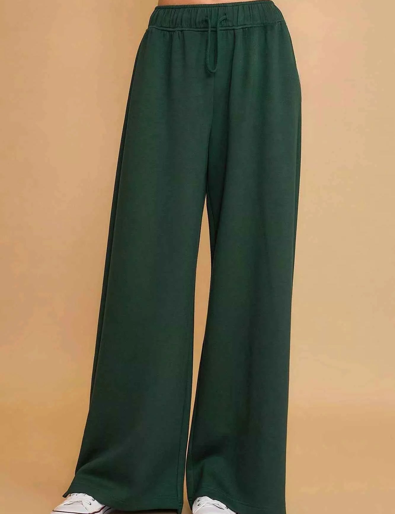 Umgee Elastic Drawstring Waistband Wide Leg Pants