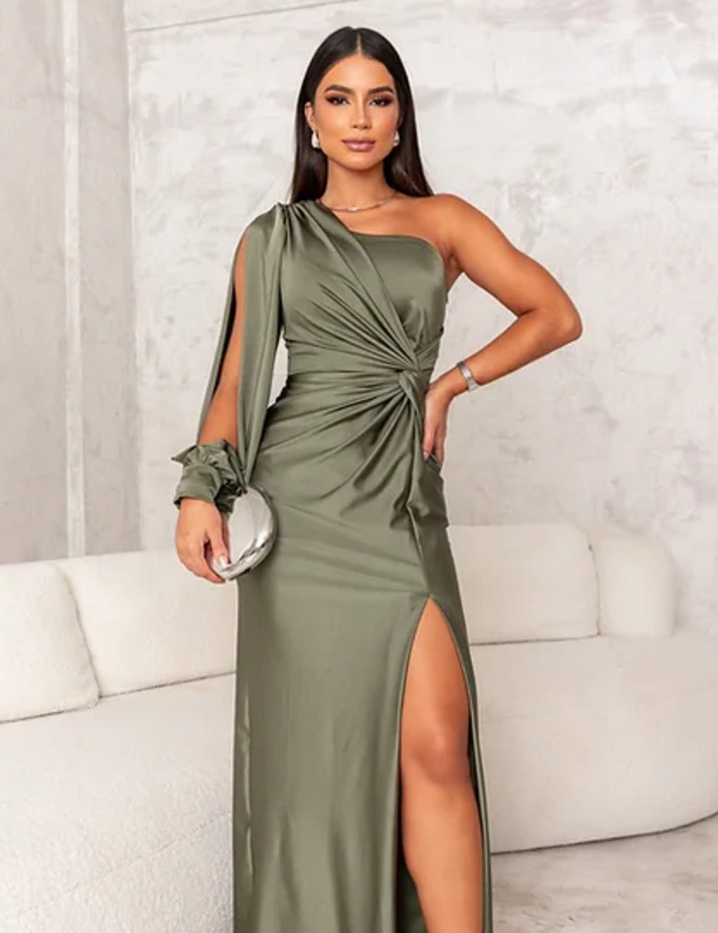 Fione | Elegant and refined dress Olive Green Dresses