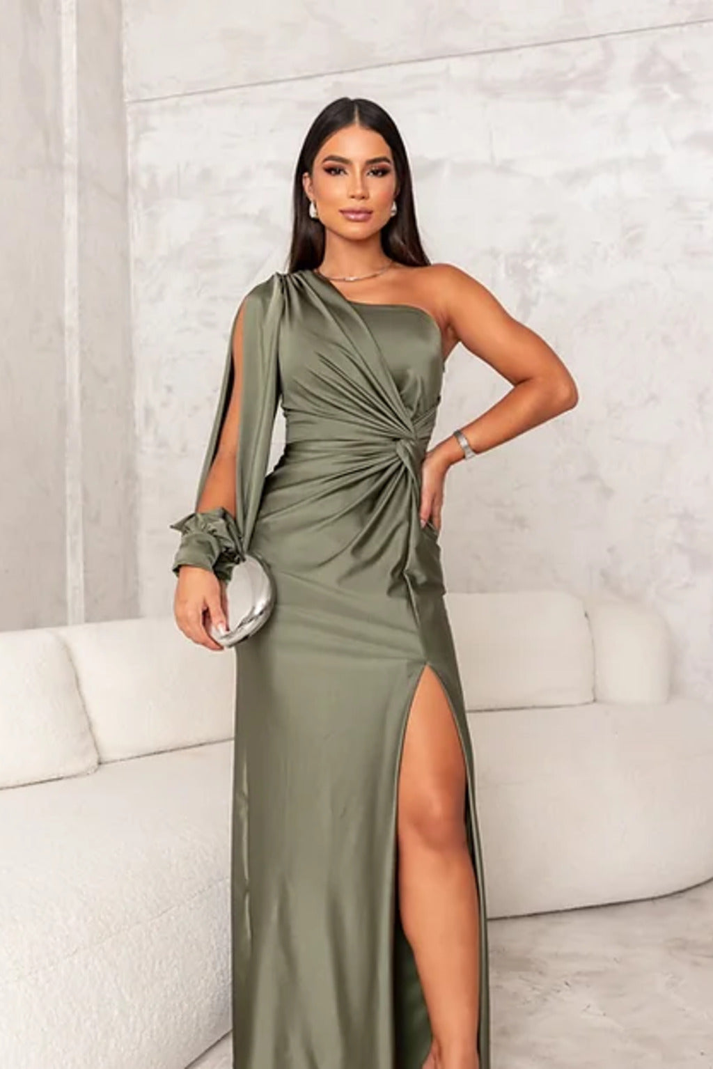 Fione | Elegant and refined dress Olive Green Dresses
