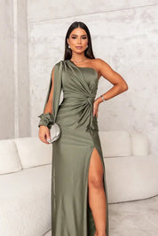 Fione | Elegant and refined dress Olive Green Dresses
