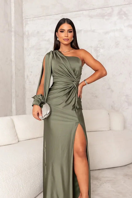 Fione | Elegant and refined dress Olive Green Dresses
