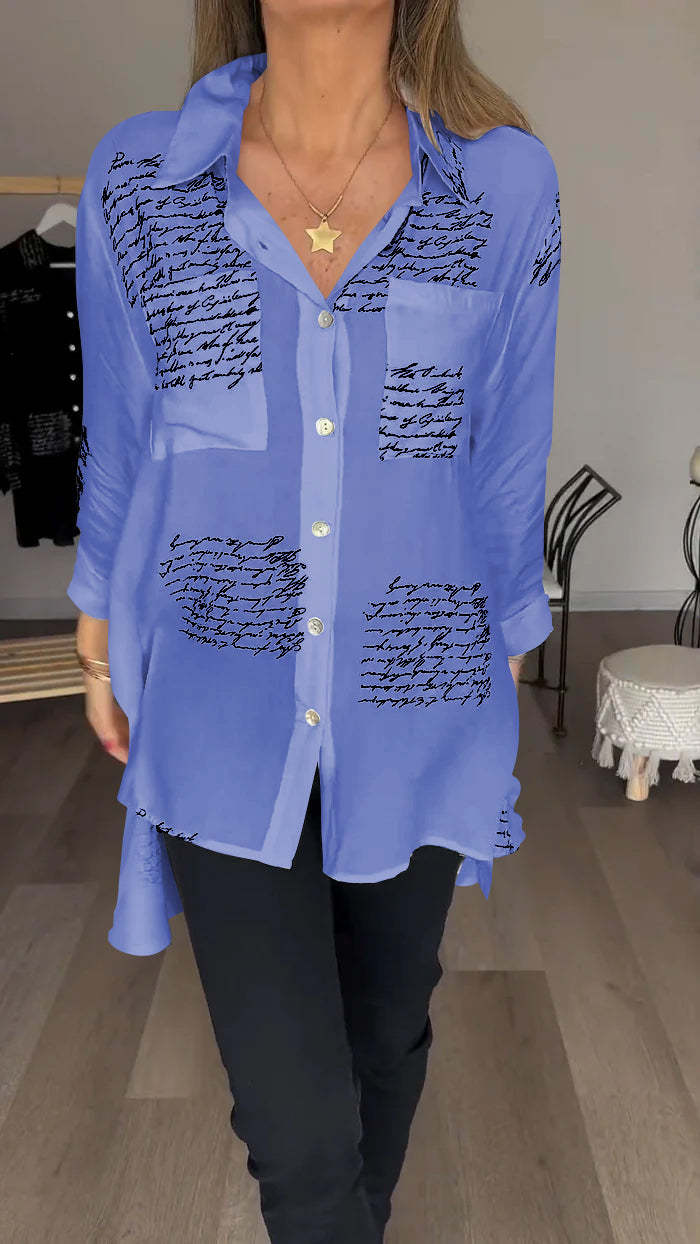 Lina | Letter Print Fashion Lapel Shirt Shirts & Tops