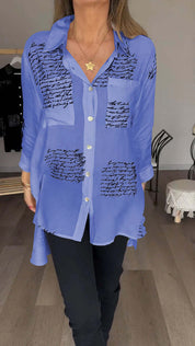 Lina | Letter Print Fashion Lapel Shirt Shirts & Tops