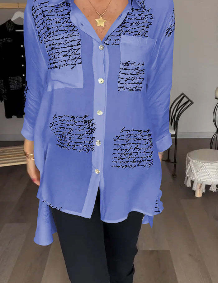 Lina | Letter Print Fashion Lapel Shirt Shirts & Tops