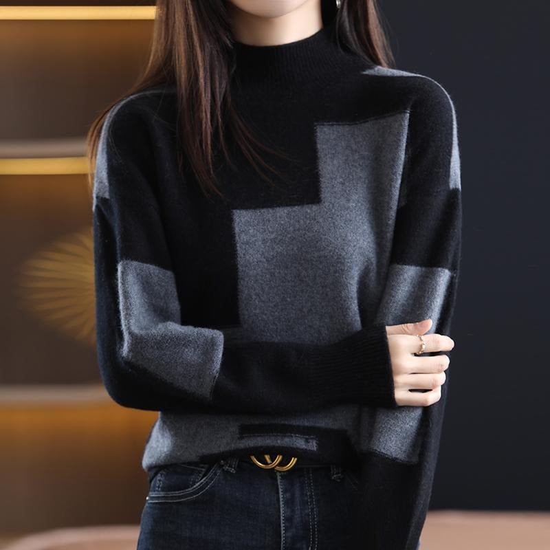 Trendy Plaid Pullover Sweater Gray Sweaters
