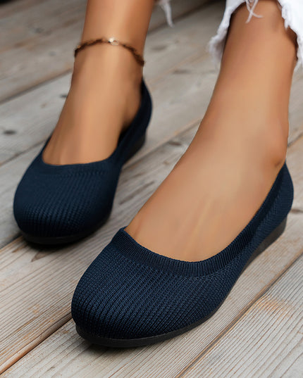Women's Round Toe Knit Mesh Slip-On Flats Dark Blue Sandals