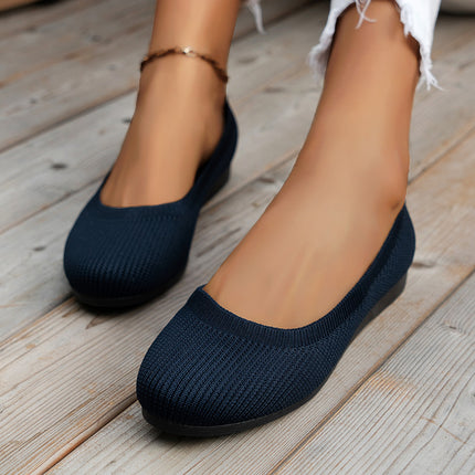 Women's Round Toe Knit Mesh Slip-On Flats Dark Blue Sandals