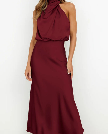 Elegant Sleeveless Summer Evening Party Dress Burgundy Dresses