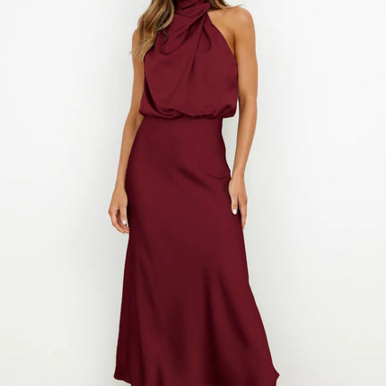 Elegant Sleeveless Summer Evening Party Dress Burgundy Dresses