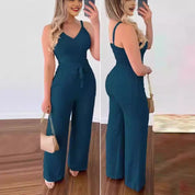 Women's Two-Piece Sleeveless V-Neck Vest & High-Waist Wide-Leg Pants Set Sets
