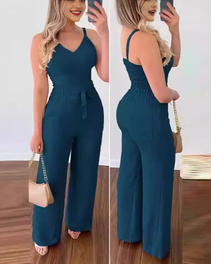Women's Two-Piece Sleeveless V-Neck Vest & High-Waist Wide-Leg Pants Set Sets