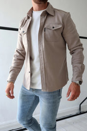 Men's Casual Button-Up Shirt Jacket with Front Pockets Abrikoos Men Shirts