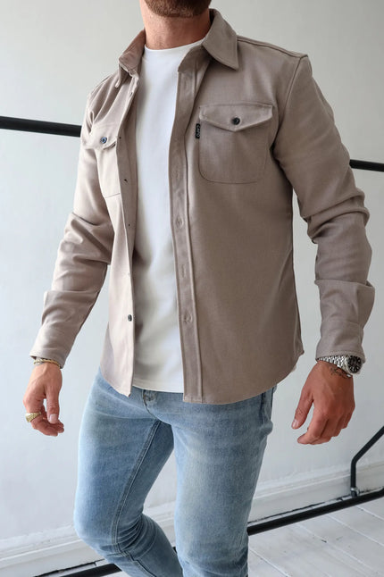 Men's Casual Button-Up Shirt Jacket with Front Pockets Abrikoos Men Shirts